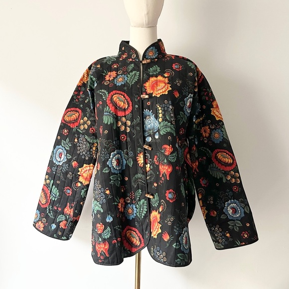 Vintage Wildflower Floral Botanical Quilted Togggle Jacket - Picture 2 of 10